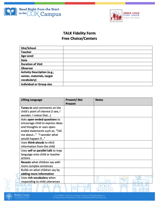 TALK Fidelity Form | Resource Library | Cox Campus